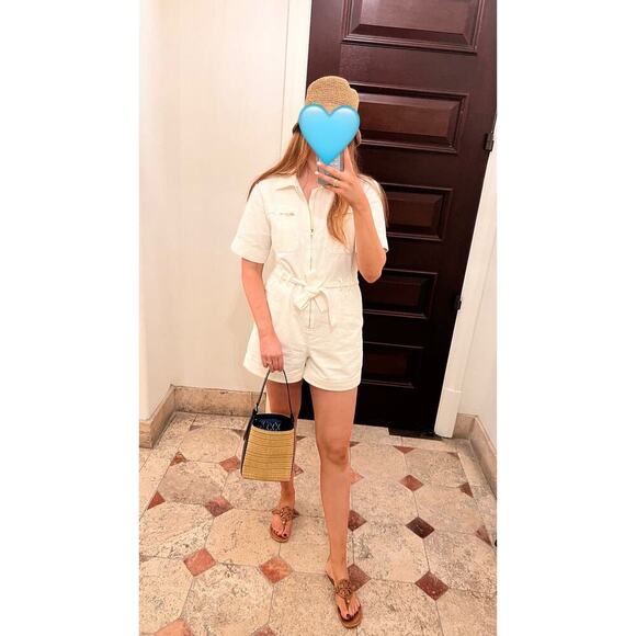 A. P. C. White Denim 100% Cotton Short Romper Combinaison Hills Romper Size 40 - Picture 4 of 12